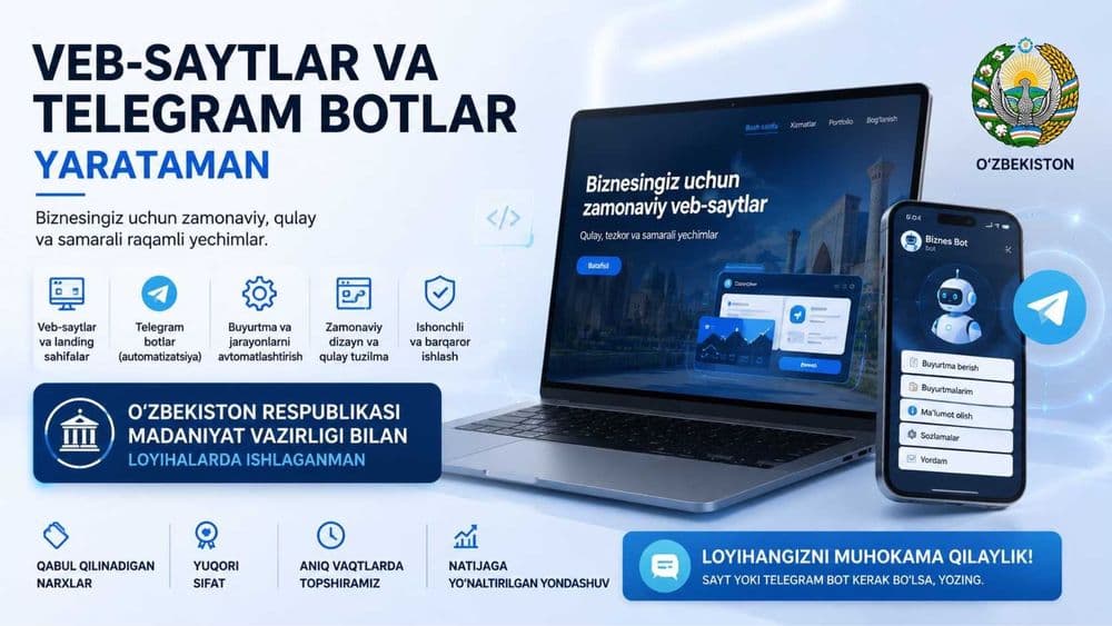 Full Stack developer - sayt, ilova, Telegram-bot / сайты, боты — 1