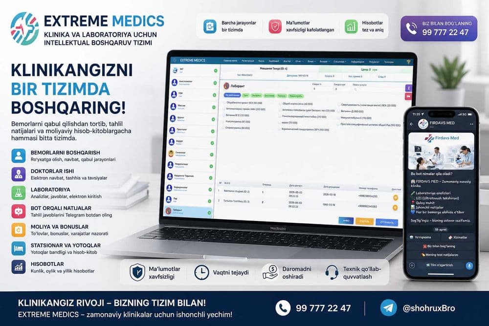 Klinikangizni to‘liq avtomatlashtiring — Barchasi bir joyda! — 1