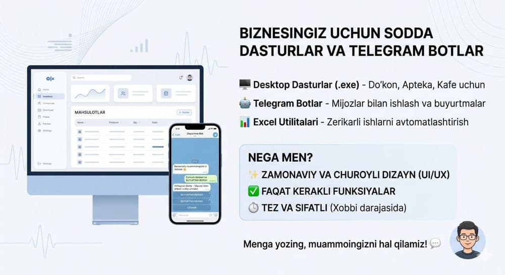 Biznes uchun sodda dastur va botlar (Kichik va qulay) — 1