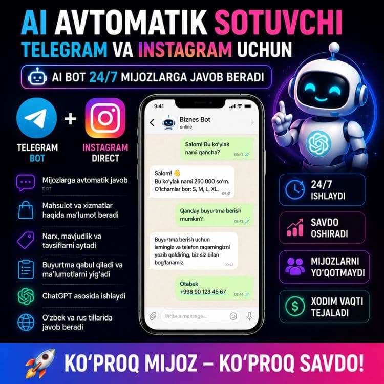 Telegram va Instagram uchun avtomatik sotuvchi | ChatGPT AI — 1