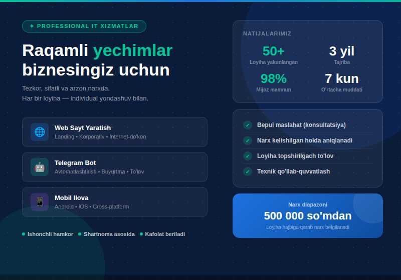 Professional Mobil ilova | Telegram bot | Web sayt yasab berish xizmat — 2
