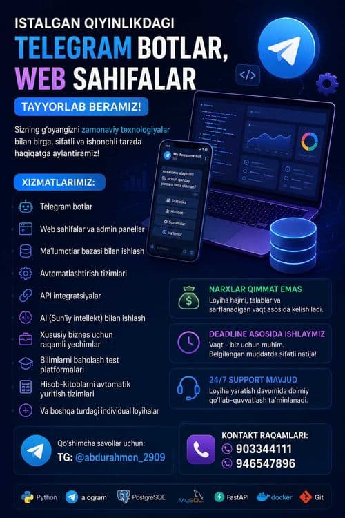 Telegram botlar, Web saytlar — 1