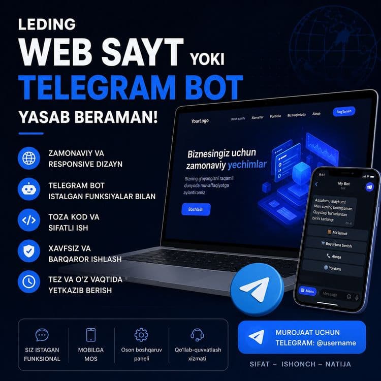 Web sayt, ledning page, telegram bot yasab berish xizmati — 1