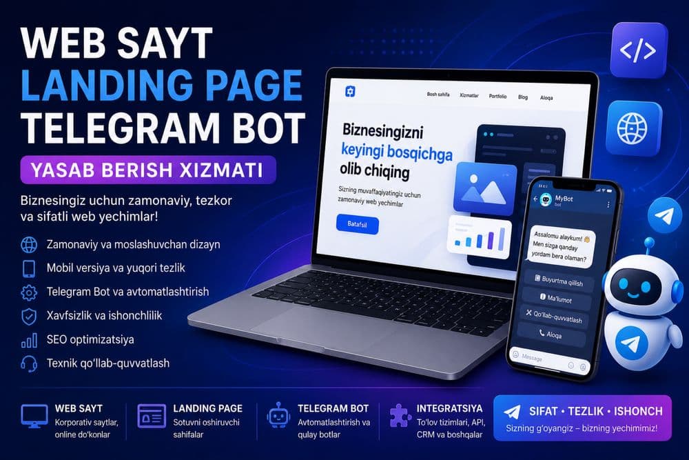 Web Dasturlash Xizmatlari | Sayt, Landing Page, Telegram Bot — 1