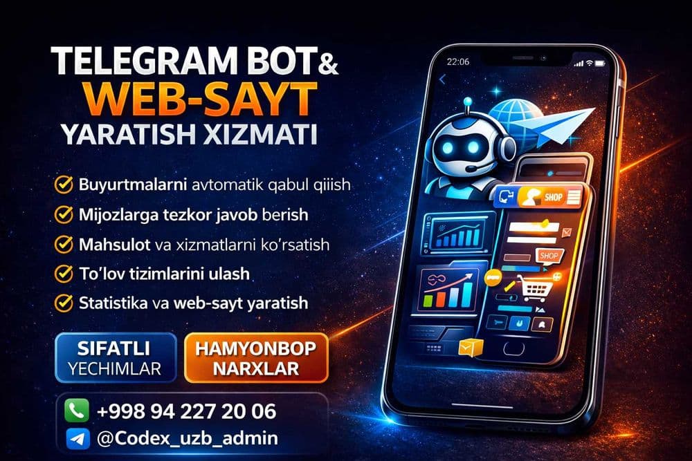 Разработка веб-сайтов / web-sayt yaratish/ telegram bot / mobil ilova — 2