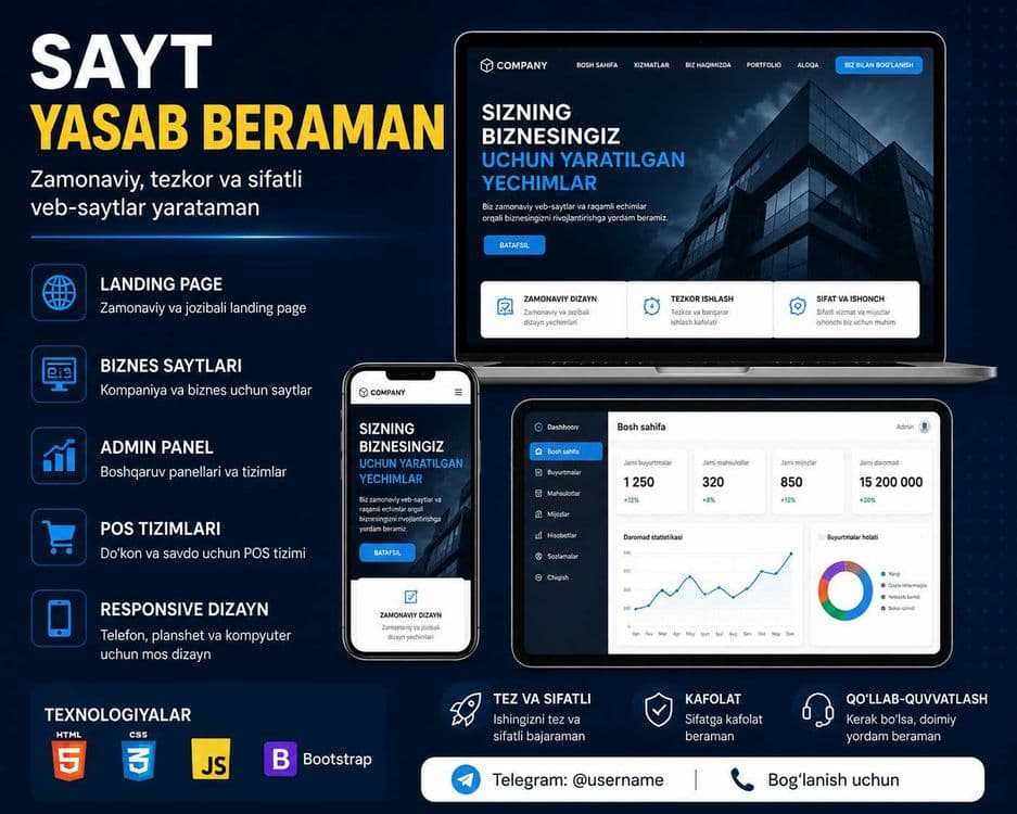 Sayt yasab beraman | Web dasturchi xizmatlari
