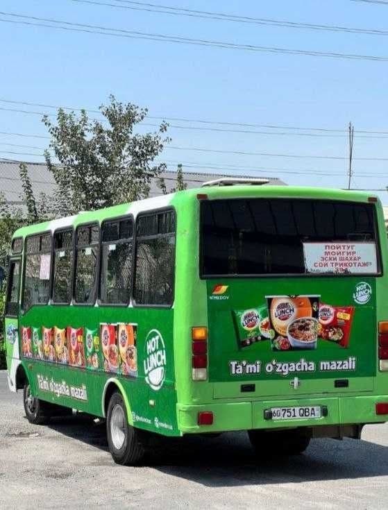 Samarqandda avtobuslarda reklama Реклама на автобусах в Самарканде — 4