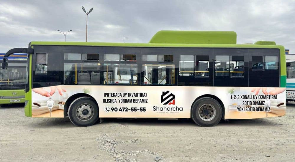 Samarqand avtobuslarida reklama/  Реклама на автобусах в Самарканде — 2