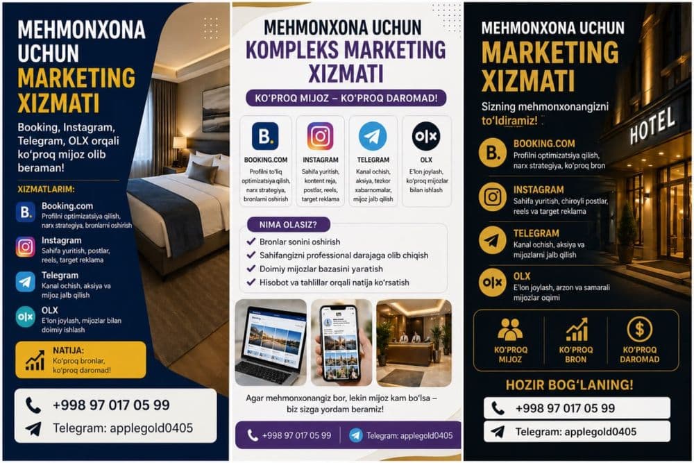 Mehmonxonangizga mijoz olib beraman | SMM va Booking xizmati — 1