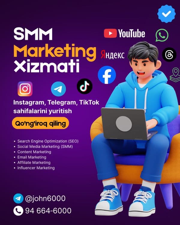 SMM xizmati (Instagram, Telegram, Youtube, TikTok) — 1