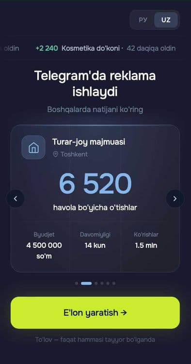 Telegram'da reklama — 900 000 so'mdan, to'g'ridan-to'g'ri — 1