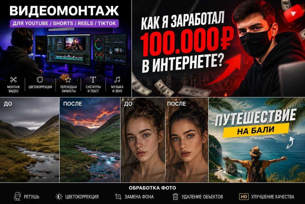 Видеомонтаж | Shorts | Reels | TIKTOK | Обработка Фото От 50 000 сум — 1
