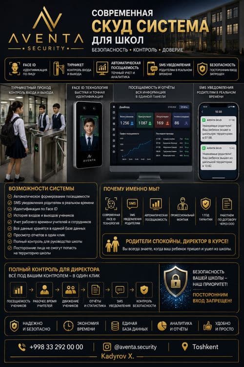 Turniket maktab face id davomat nazorat skud sms xabar — 2