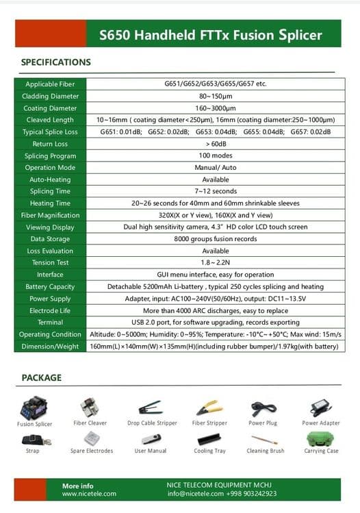 Svarka aparati, S650 Handheld FTTx Fusion Splicer — 2