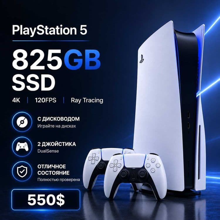 PlayStation 5 (PS5, версия с дисководом), 2 джойстика + игры — 1