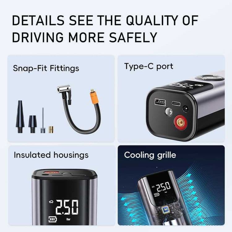 Насос автомобильный беспроводной компрессор аккумуляторный + Powerbank — 5