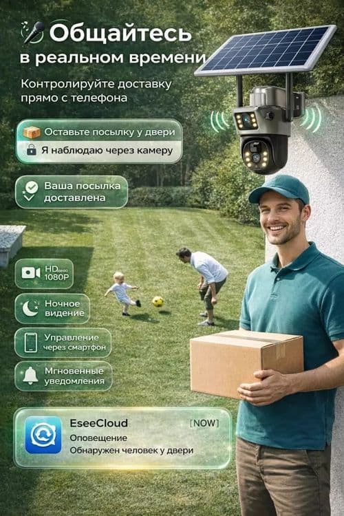 Kuzatuv kamera, quyosh paneli 8000 mAh batareyka, SIM-karta, 2 linzali — 3