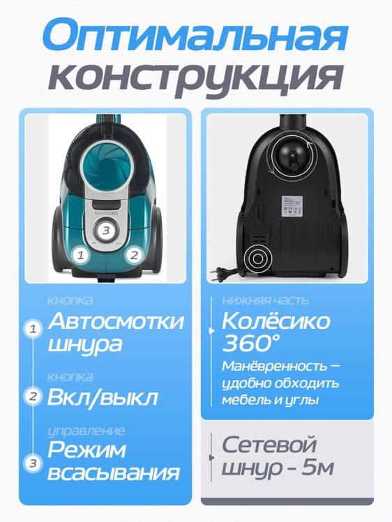 Пылесос Samsung мощный 3600 W, инновационный циклонный, НЕРА фильтр — 5