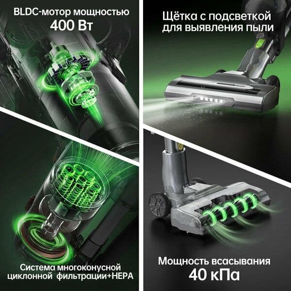 Беспроводной вертикальный пылесос мощный V100, 40000 Па, 2 в 1 пылесос — 2