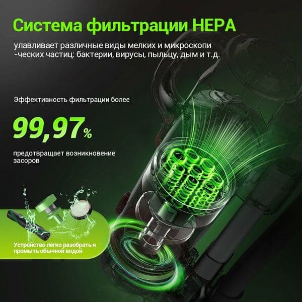 Беспроводной вертикальный пылесос мощный V100, 40000 Па, 2 в 1 пылесос — 3