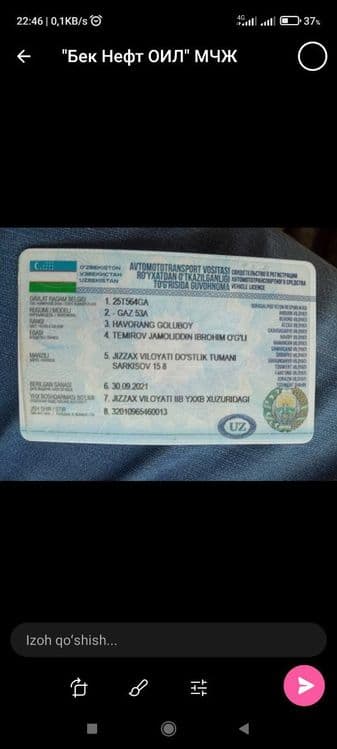 Gaz 53 benzavoz  srochno sotiladi — 2