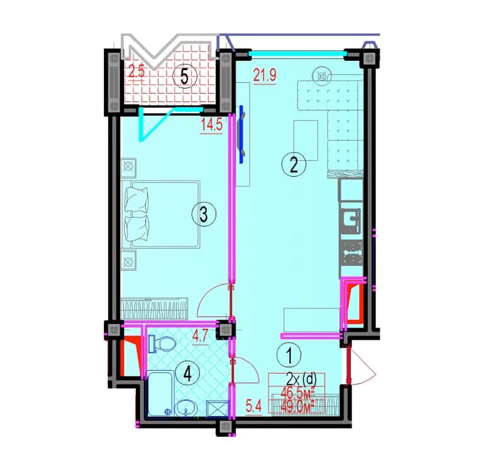Срочно!!! ЖК Bobur Residence 49м2 — 4