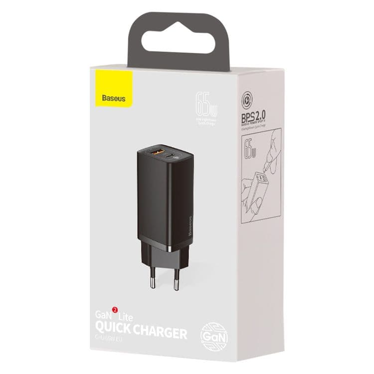 Baseus GaN2 Lite 65W Quick Charger (C+U) мощный адаптер — 4