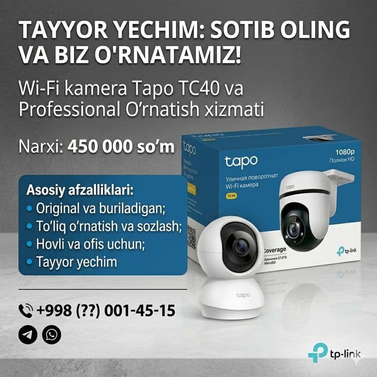 Wi-Fi kamera Tapo TC40 va Professional O‘rnatish xizmati — 2