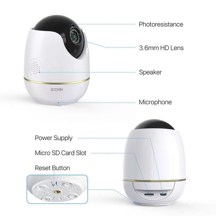 IP Camera Zosi (Original) HD 1080P Двойное аудио 360° — 2