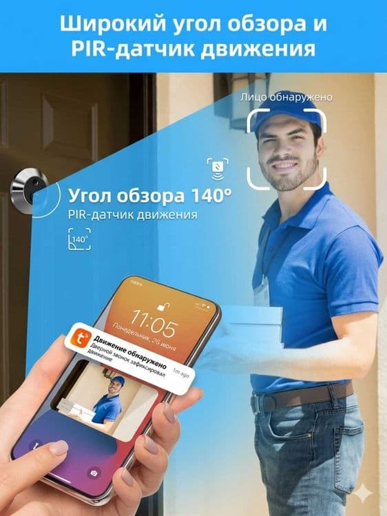 Nova RH-PD10 5000 мАч WiFi глазок, дверной домофон 3MP HD — 6