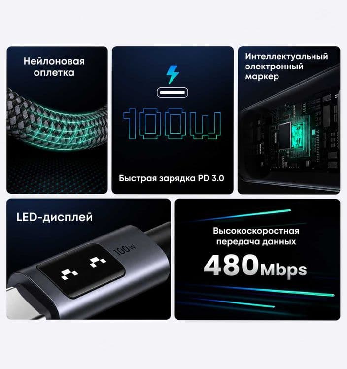 Кабель UGREEN Uno USB-C to USB-C PD Fast Charging быстрая зарядка — 5