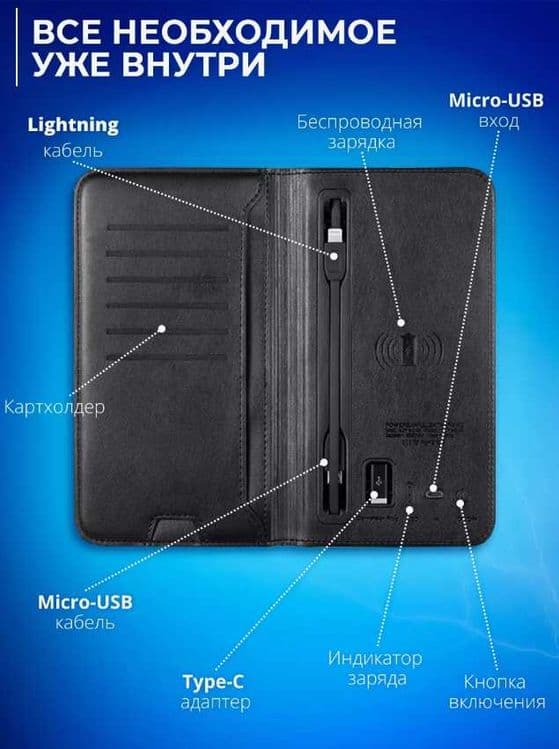 Портмоне с PowerBank 6800 mAh — Зарядка для iPhone — 2