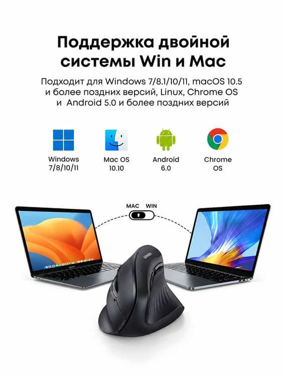 Вертикальная мышь UGREEN Bluetooth 2.4G эргономичная беспроводная — 7
