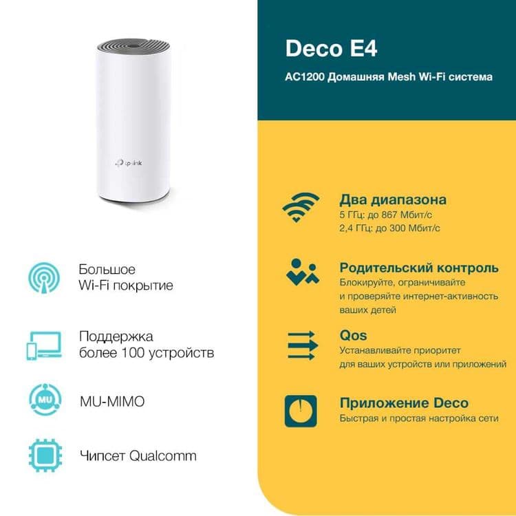 НЕТ TP-Link Deco E4 (1-3pack) /AC1200 Home Mesh WiFi System Роутер+ — 6