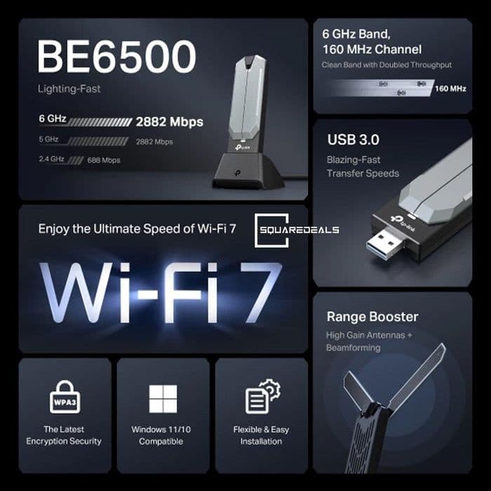# TPlink Archer TBE400UH BE6500 WiFi 7 High Gain Tri-Band USB Adapter — 12