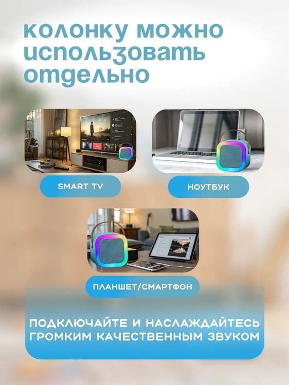 Музыкальная беспроводная колонка с двумя микрофонами — 14