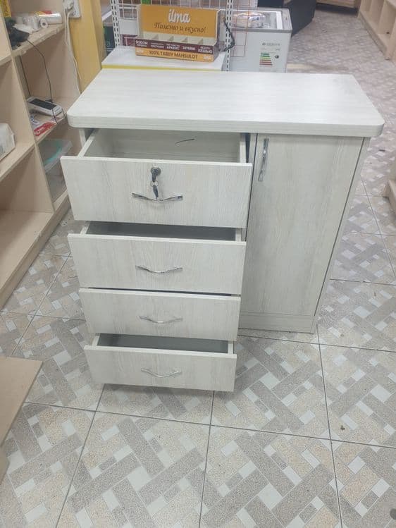Tumba, Komod , oq teksturalik laminatdandan yaslagan, polkali, kalitli — 12