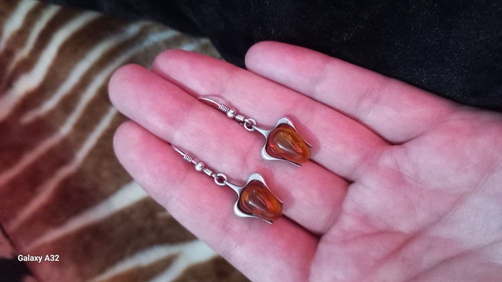 Серебрянные Сережки с янтарином, проба 925 — 2