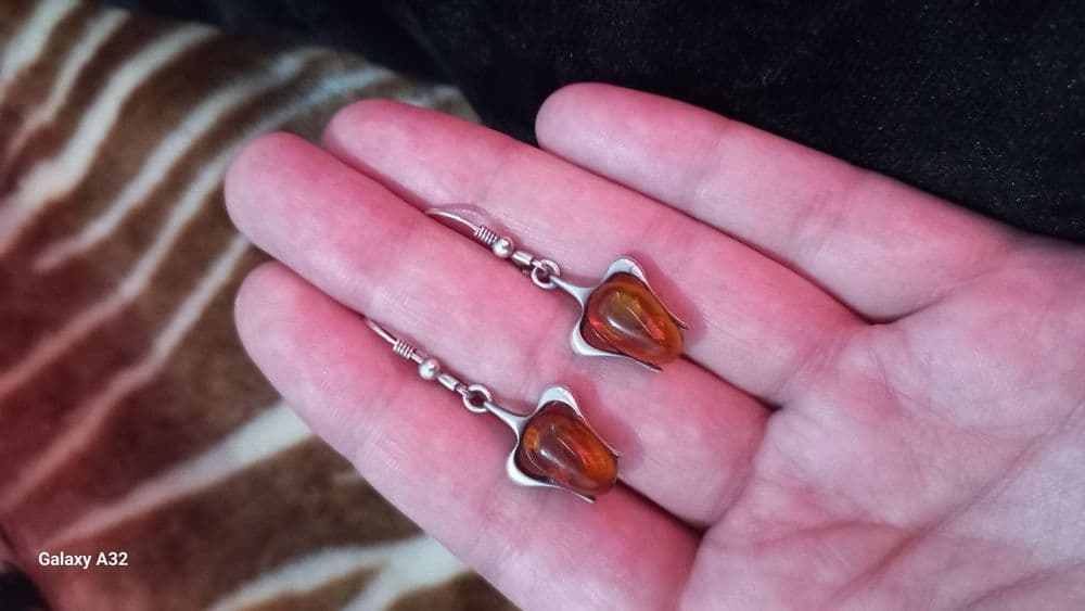 Серебрянные Сережки с янтарином, проба 925 — 3