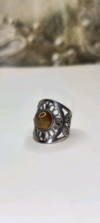 Винтажное серебряное кольцо "Ромашка" с сердоликом. 925 проба . — 6