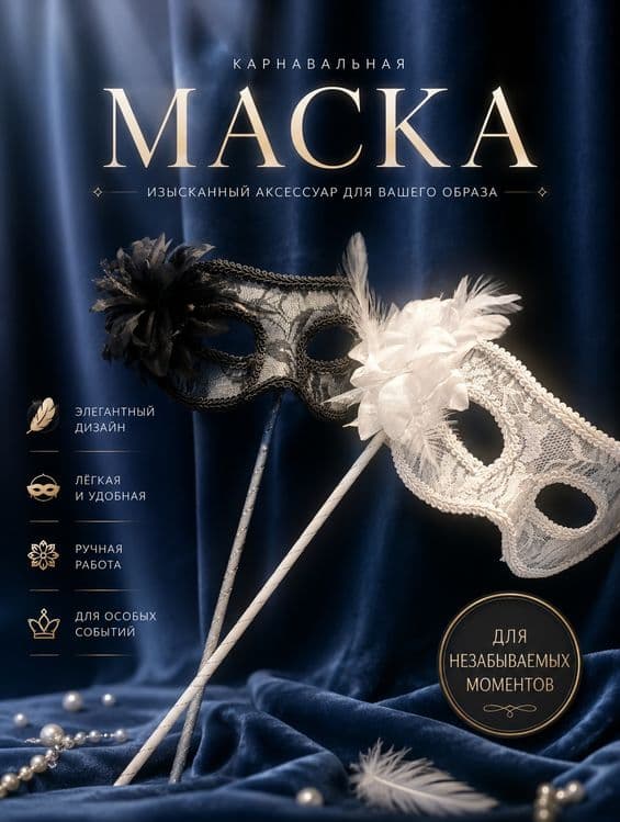 Карнавальные маски на палочке,в наличии только 2 шт — 1