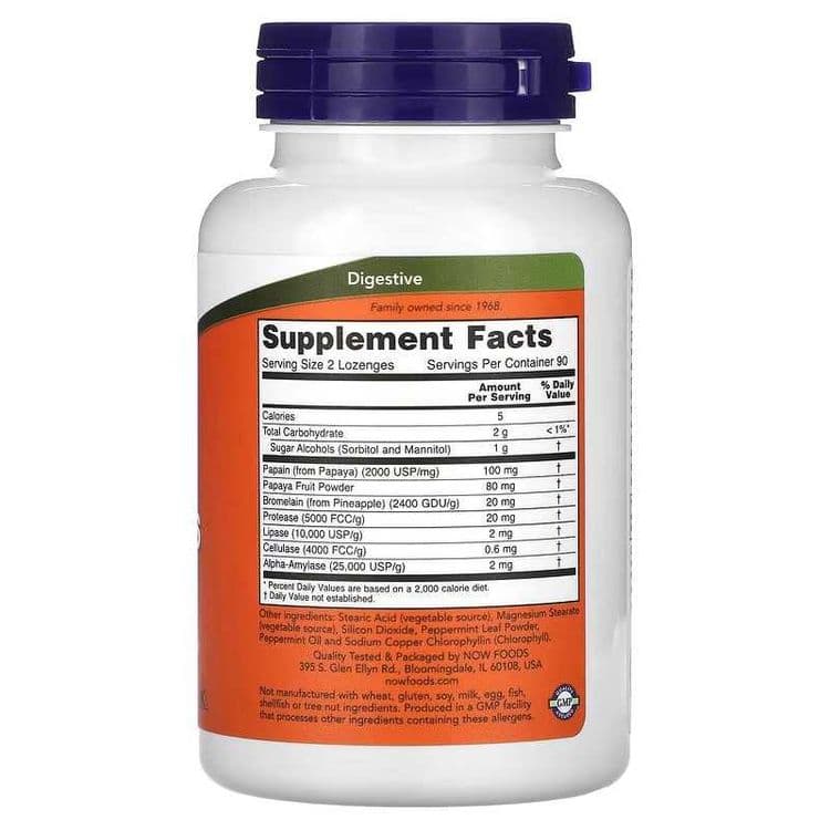 NOW Foods, жевательные пастилки с ферментами папайи, Папая, Papaya — 2