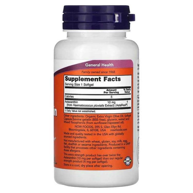 NOW Foods, астаксантин, 10 мг, 60 капсул. astaxanthin, Астахантин — 2