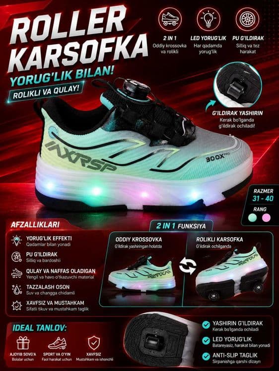Roller Karsofka Yorug‘lik Bilan, Кроссовки на роликах, LED-подсветкой — 2