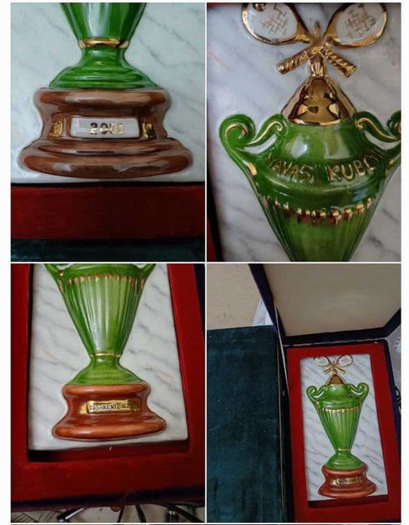 Кубок Хавас Ташкент-2001, 2002 Тенис Фарфор с позолотой. Велюр.коробка — 1