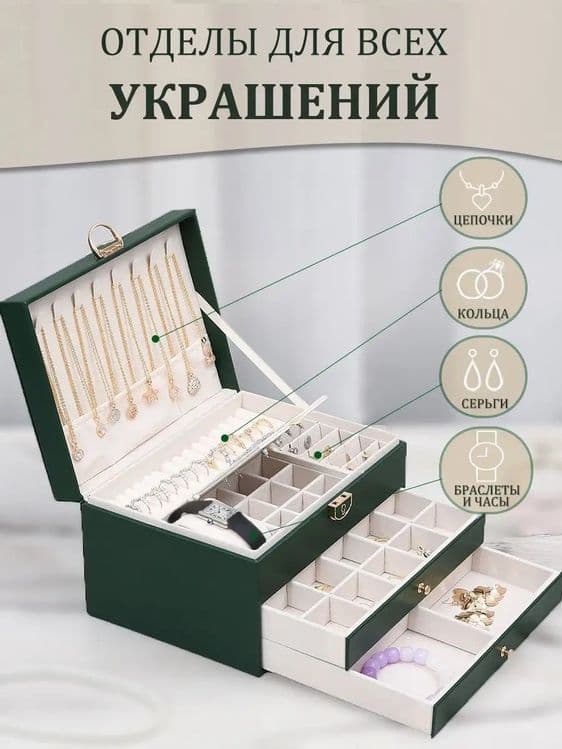 Шкатулка для украшений 3в1 Изумрудный — 15
