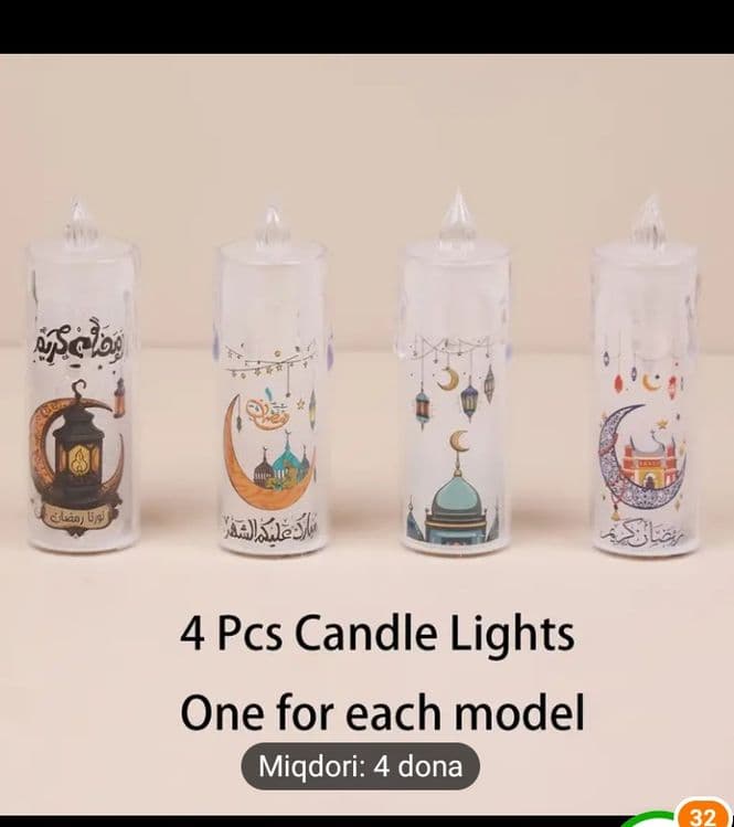 4 dona LED Ramazon Sham Chiroqlari - Batareyka Bilan Ishlaydigan, — 2