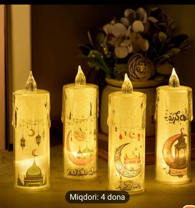 4 dona LED Ramazon Sham Chiroqlari - Batareyka Bilan Ishlaydigan, — 3
