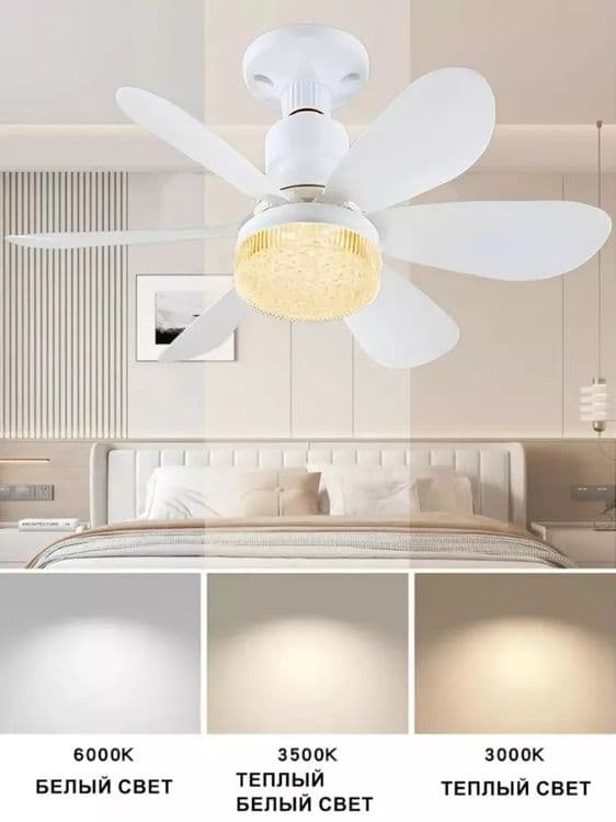 LED ventilyatorli qandil pultli 3 ta yoritish rejim 4ta aylanish parag — 5