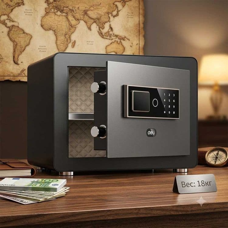 Сейф Deli "ET570", электронный код + ключ, 300х380х290 мм, 18 кг — 1
